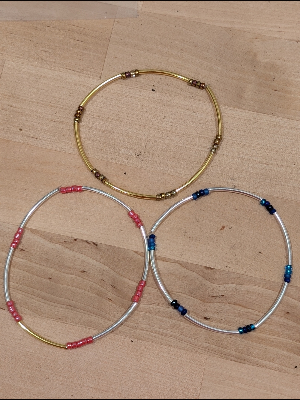 Beaded Tube Bracelet Set - Gold, Red & Blue